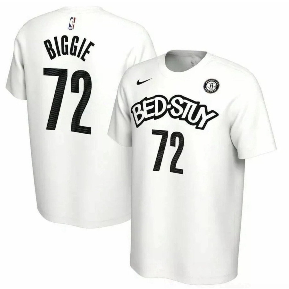 Nike Mens White Biggie Bed Stuy Brooklyn Nets NBA T Shirt Size XL